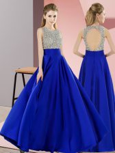  Royal Blue Sleeveless Beading Floor Length Prom Gown
