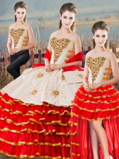  White And Red Ball Gowns Sweetheart Sleeveless Floor Length Lace Up Beading and Ruffled Layers Ball Gown Prom Dress