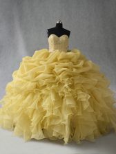 Customized Floor Length Yellow Sweet 16 Dress Sweetheart Sleeveless Lace Up
