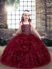New Style Straps Sleeveless Organza Kids Formal Wear Beading and Ruffles Lace Up
