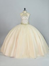 Stylish Tulle Sleeveless Floor Length 15 Quinceanera Dress and Beading