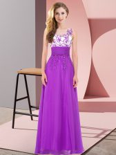 Free and Easy Purple Backless Scoop Appliques Vestidos de Damas Chiffon Sleeveless