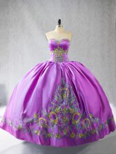 Glittering Satin Sweetheart Sleeveless Lace Up Embroidery Quinceanera Gowns in Lilac