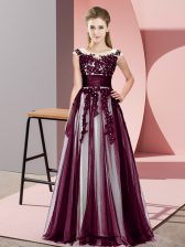  Sleeveless Tulle Floor Length Zipper Dama Dress in Dark Purple with Beading and Lace