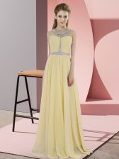 New Arrival Floor Length Empire Sleeveless Gold Prom Evening Gown Zipper