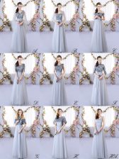 Custom Made Grey Empire Tulle V-neck Sleeveless Appliques Floor Length Lace Up Vestidos de Damas