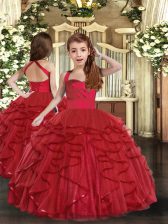  Red Sleeveless Floor Length Ruffles Lace Up Pageant Dress Wholesale