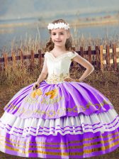 New Style Sleeveless Lace Up Floor Length Embroidery Little Girls Pageant Dress Wholesale