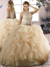  Scoop Sleeveless Sweet 16 Dress Floor Length Ruffles Champagne Tulle