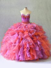 Pretty Multi-color Ball Gowns Organza Sweetheart Sleeveless Beading and Ruffles Floor Length Lace Up Sweet 16 Dress