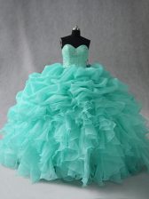 Sexy Floor Length Ball Gowns Sleeveless Aqua Blue Vestidos de Quinceanera Lace Up