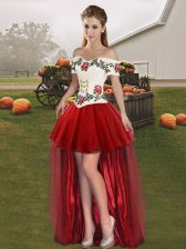  Sleeveless Lace Up High Low Embroidery 