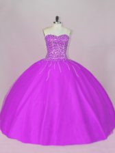 Fantastic Tulle Sweetheart Sleeveless Lace Up Beading Sweet 16 Dresses in Purple