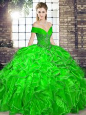  Floor Length Green Quinceanera Dresses Off The Shoulder Sleeveless Lace Up