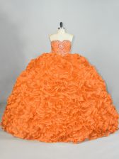 Glorious Orange Ball Gowns Organza Sweetheart Sleeveless Beading and Ruffles Lace Up 15 Quinceanera Dress
