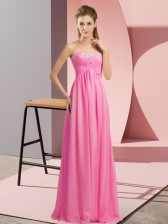  Rose Pink Sleeveless Floor Length Beading Lace Up Prom Dresses