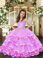  Lavender Straps Lace Up Ruffled Layers Little Girl Pageant Dress Sleeveless