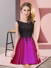  A-line Dama Dress Fuchsia Scoop Satin Sleeveless Mini Length Zipper