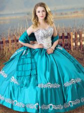  Floor Length Ball Gowns Sleeveless Aqua Blue Sweet 16 Dress Lace Up