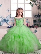 Elegant Floor Length Lace Up Pageant Gowns For Girls for Party and Wedding Party with Beading and Ruffles