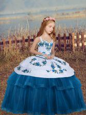  Sleeveless Embroidery Lace Up Little Girls Pageant Dress