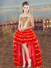 Noble Organza Sweetheart Sleeveless Lace Up Beading and Ruffled Layers Homecoming Dress in Red
