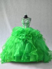 Eye-catching Scoop Sleeveless Lace Up Quinceanera Gown Green Organza