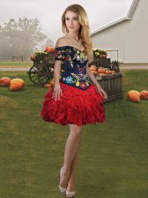  Wine Red Organza Lace Up Homecoming Dress Sleeveless Mini Length Embroidery and Ruffles