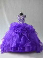  Purple 15th Birthday Dress Sweet 16 and Quinceanera with Beading and Ruffles Scoop Sleeveless Lace Up