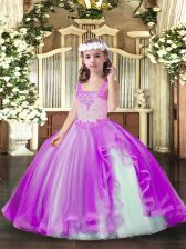  Straps Sleeveless Tulle Little Girls Pageant Gowns Beading Lace Up