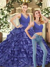 Modern Lavender Sweet 16 Dresses Organza Brush Train Sleeveless Ruffles
