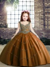  Floor Length Brown Custom Made Pageant Dress Straps Sleeveless Lace Up