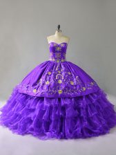 Popular Purple Sleeveless Organza Lace Up Quinceanera Gown for Sweet 16 and Quinceanera