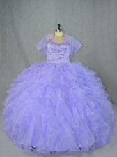 Luxury Lavender Sweetheart Lace Up Beading and Ruffles Quinceanera Dress Sleeveless