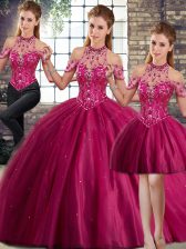  Sleeveless Brush Train Beading Lace Up Vestidos de Quinceanera