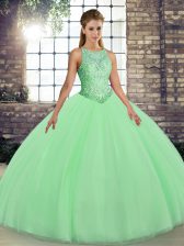 Elegant Green Scoop Lace Up Embroidery 15 Quinceanera Dress Sleeveless