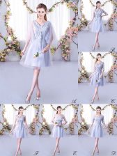  Grey V-neck Lace Up Lace Vestidos de Damas Sleeveless