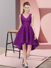  High Low Purple Vestidos de Damas V-neck Sleeveless Zipper