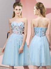 Latest Knee Length Light Blue Vestidos de Damas Sweetheart Sleeveless Lace Up