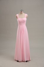High End Chiffon Straps Sleeveless Zipper Ruching Prom Dress in Baby Pink