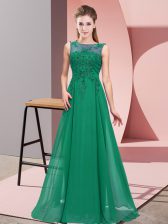 Amazing Scoop Sleeveless Zipper Dama Dress Dark Green Chiffon