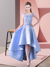 Sophisticated Scoop Sleeveless Satin Dama Dress Lace Zipper