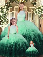 Decent Multi-color Ball Gowns Ruffles Vestidos de Quinceanera Backless Tulle Sleeveless Floor Length