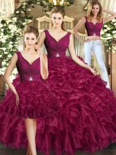  Sleeveless Backless Floor Length Ruffles Quince Ball Gowns