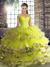Cute Tulle Sleeveless Floor Length Quinceanera Gown and Beading and Ruffled Layers