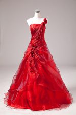  Red Lace Up Sweet 16 Quinceanera Dress Sleeveless Floor Length Beading