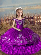 Latest Sleeveless Embroidery and Ruffled Layers Lace Up Little Girl Pageant Gowns