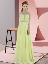Glamorous Floor Length Zipper Evening Dress Yellow for Prom and Party with Beading