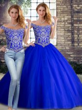 Beauteous Royal Blue Two Pieces Beading 15 Quinceanera Dress Lace Up Tulle Sleeveless