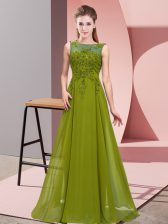 Beautiful Sleeveless Chiffon Floor Length Zipper Vestidos de Damas in Olive Green with Beading and Appliques